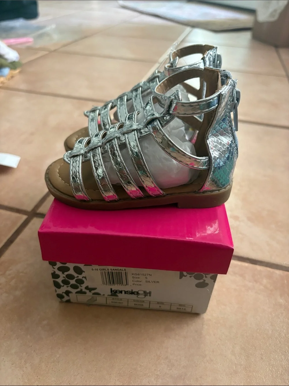 Kensie Girl Silver Strappy Gladiator Sandals for Kids